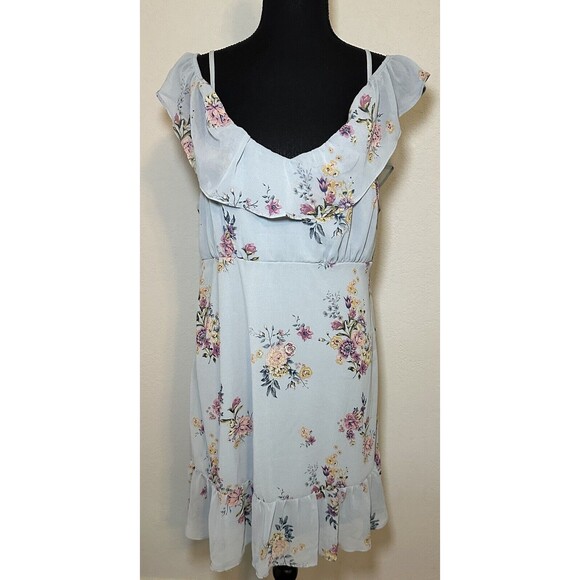 Gray Blue Floral Cold Shoulder Summery Dress JUNIOR'S SIZE X-Large - Picture 1 of 4